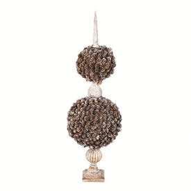 31" Artificial Tall Double Ball Cedar and Pine Cone on Finial Stand