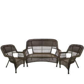 Three-Piece Brown Outdoor Patio Furniture Loveseat and Chair Set