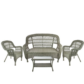 Four-Piece Driftwood Green Outdoor Patio Furniture Loveseat Chairs and Table