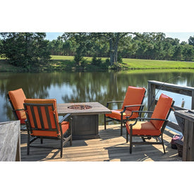 Five-Piece Brown Patio Chair and Gas Fire Pit Outdoor Furniture Set