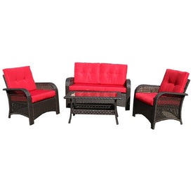 Four-Piece Brown and Red Outdoor Patio Furniture Set