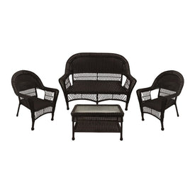 Four-Piece Brown Resin Wicker Patio Furniture Set with Tempered Glasstop Table