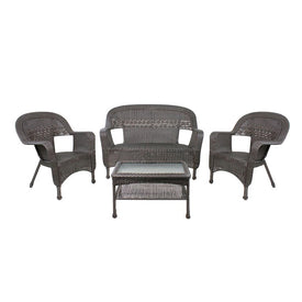 Four-Piece Brown Steel/Resin Wicker Outdoor Patio Furniture Set