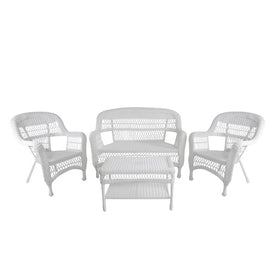 Four-Piece White Steel/Resin Wicker Outdoor Patio Furniture Set