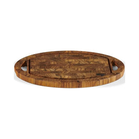 Oval Teak Cutting Board with Juice Groove and Handles