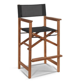 Director Teak Outdoor Counter Height Stool with Black Dura Sling Back and Seat