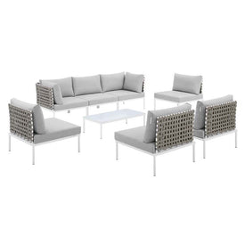 Harmony Eight-Piece Sunbrella Basketweave Outdoor Patio Aluminum Sectional Sofa Set