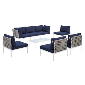 Harmony Eight-Piece Sunbrella Basketweave Outdoor Patio Aluminum Sectional Sofa Set