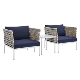 Harmony Three-Piece Sunbrella Basketweave Outdoor Patio Aluminum Seating Set