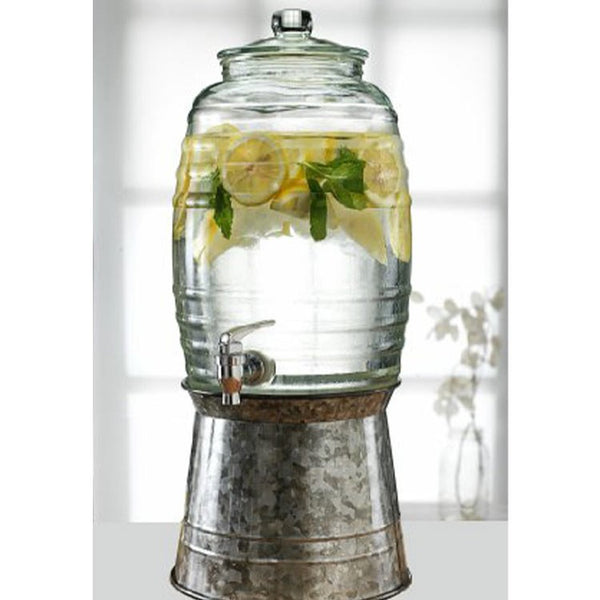 at Home 1-Gallon Beverage Dispenser on Galvanized Metal Base