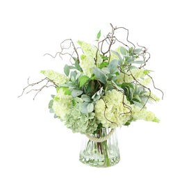 29" Artificial Hydrangea, Lamb's Ear and Vine in Glass Vase with Acrylic Water