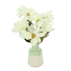 22" Artificial Magnolia Spray with Leaves in Aqua and White Ceramic Vase