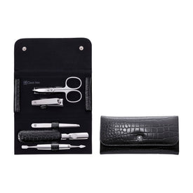Classic Inox Six-Piece Manicure Tool Set with Snap Fastener Case - Black