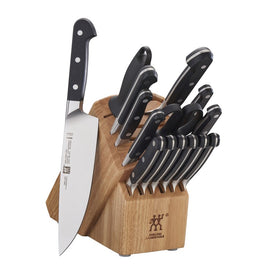 Pro Sixteen-Piece Knife Block Set with Natural Rubberwood Block