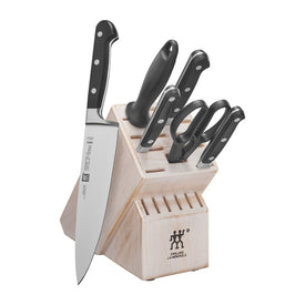 Professional "S" Seven-Piece Knife Block Set with Rustic White Rubberwood Block