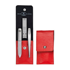 Twinox Asian Competence Three-Piece Manicure Tool Set with Leather Pocket Case - Red