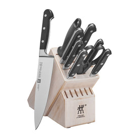 Professional "S" Ten-Piece Knife Block Set with Rustic White Rubberwood Block