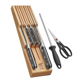 Pro Seven-Piece Knife Block Set with Beechwood In-Drawer Knife Tray