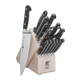 Professional "S" Sixteen-Piece Knife Block Set with Rustic White Rubberwood Block