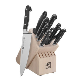 Professional "S" Ten-Piece Knife Block Set with Solid White Rubberwood Block