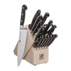 Professional "S" Sixteen-Piece Knife Block Set with Solid White Rubberwood Block