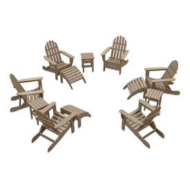 The Adirondack Chair 6-Piece Patio Set with 3 Ottomans and 3 Side Tables - Weathered Wood