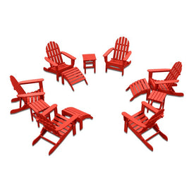 The Adirondack Chair 6-Piece Patio Set with 3 Ottomans and 3 Side Tables - Bright Red