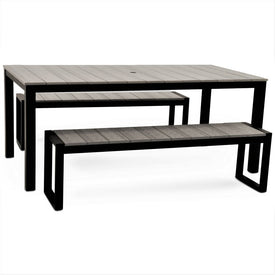 Park City Modern Outdoor 72" Rectangular 3-Piece Bench Dining Set - Black/Driftwood Gray