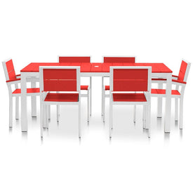 Park City Modern Outdoor 72" Rectangular 7-Piece Dining Set - White/Bright Red