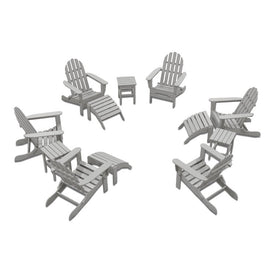 The Adirondack Chair 6-Piece Patio Set with 3 Ottomans and 3 Side Tables - Light Gray