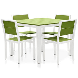 Park City Modern Outdoor 40" Square 5-Piece Dining Set - White/Lime Green