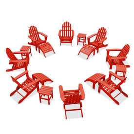 The Adirondack Chair 8-Piece Patio Set with 4 Ottomans and 4 Side Tables - Bright Red
