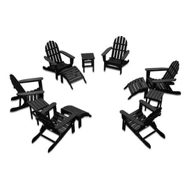 The Adirondack Chair 6-Piece Patio Set with 3 Ottomans and 3 Side Tables - Black