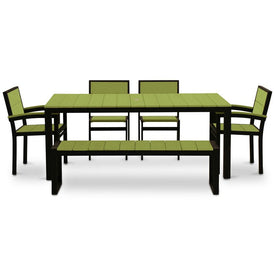 Park City Modern Outdoor 72" Rectangular 6-Piece Bench Dining Set - Black/Lime Green