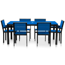 Park City Modern Outdoor 72" Rectangular 7-Piece Dining Set - Black/Royal Blue