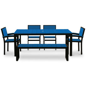 Park City Modern Outdoor 72" Rectangular 6-Piece Bench Dining Set - Black/Royal Blue