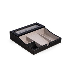 Alexander Leather Valet Tray with Multi-Compartment Storage - Black