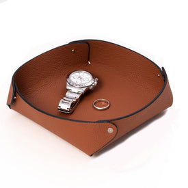 Alex Leather Catchall Valet Tray in Lay Flat Design - Saddle Tan