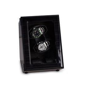 Louis Ash Wood Lacquered Two-Watch Winder Storage Case with Glass Top