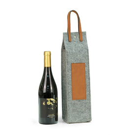 Felt Wine Caddy with Brown Leather Accents - Gray