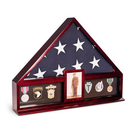 Handcrafted Military Flag and Medal Display Case with 4" x 6" Picture Frame