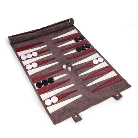 Warren Suede Roll-Up Backgammon Travel Set with Playing Pieces - Gray