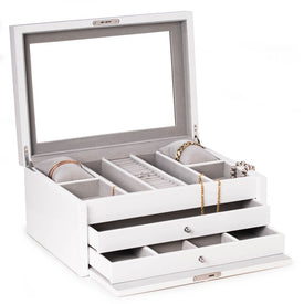Leighton White Lacquer Jewelry Chest With Multi-Compartment Storage