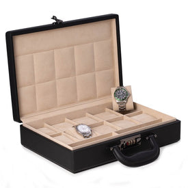 Alfred Ten-Watch Storage Box Briefcase with Handle and Combination Lock