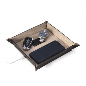Leather Valet Tray with Wireless Charger - Black