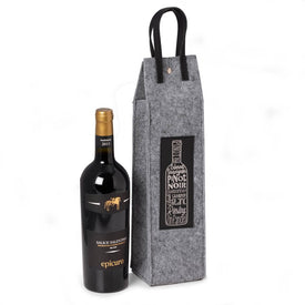 Wines of The World Felt Wine Tote with Black Leather Accents - Gray