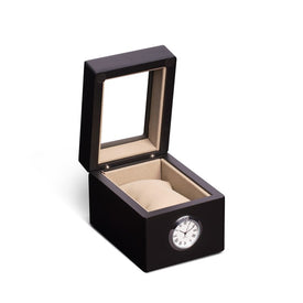All In Time Wood Single Watch Box with Quartz Movement Clock - Black