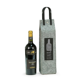 Uncork and Unwind Felt Pinot Wine Tote with Black Leather Accents - Gray