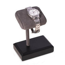 William Single Watch Display Stand with Gray Suede Cushion - Matte Black