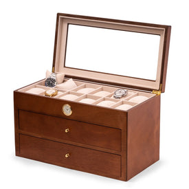All In Time Wood Thirty-Six Watch Box with Quartz Movement Clock - Cherry
